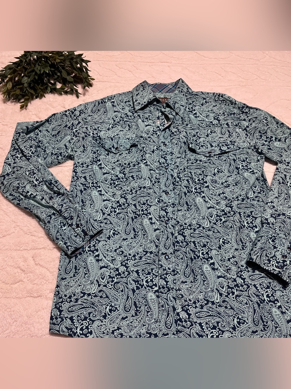 Roper Men's Long Sleeve Paisley Button-Up Shirt, Brown/White, Size M